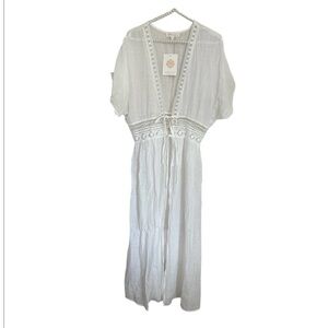 Rebellion White Crochet Trim Swim Coverup